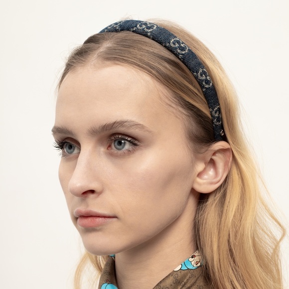 GUCCI Blue Eco-Washed Denim GG Headband - Picture 5 of 7